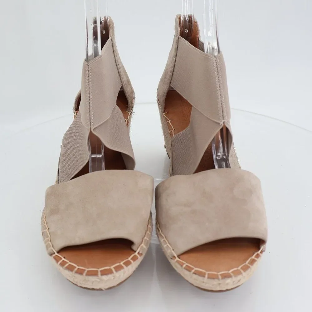 Gentle Souls Women's Colleen Sandal 11 Espadrille Wedge Cross Strap Beige Suede